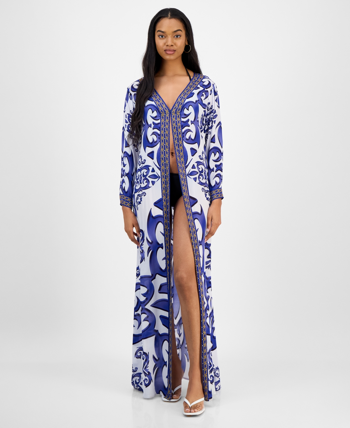 Women's Santorini Printed Kimono Caftan - Royal Blue
