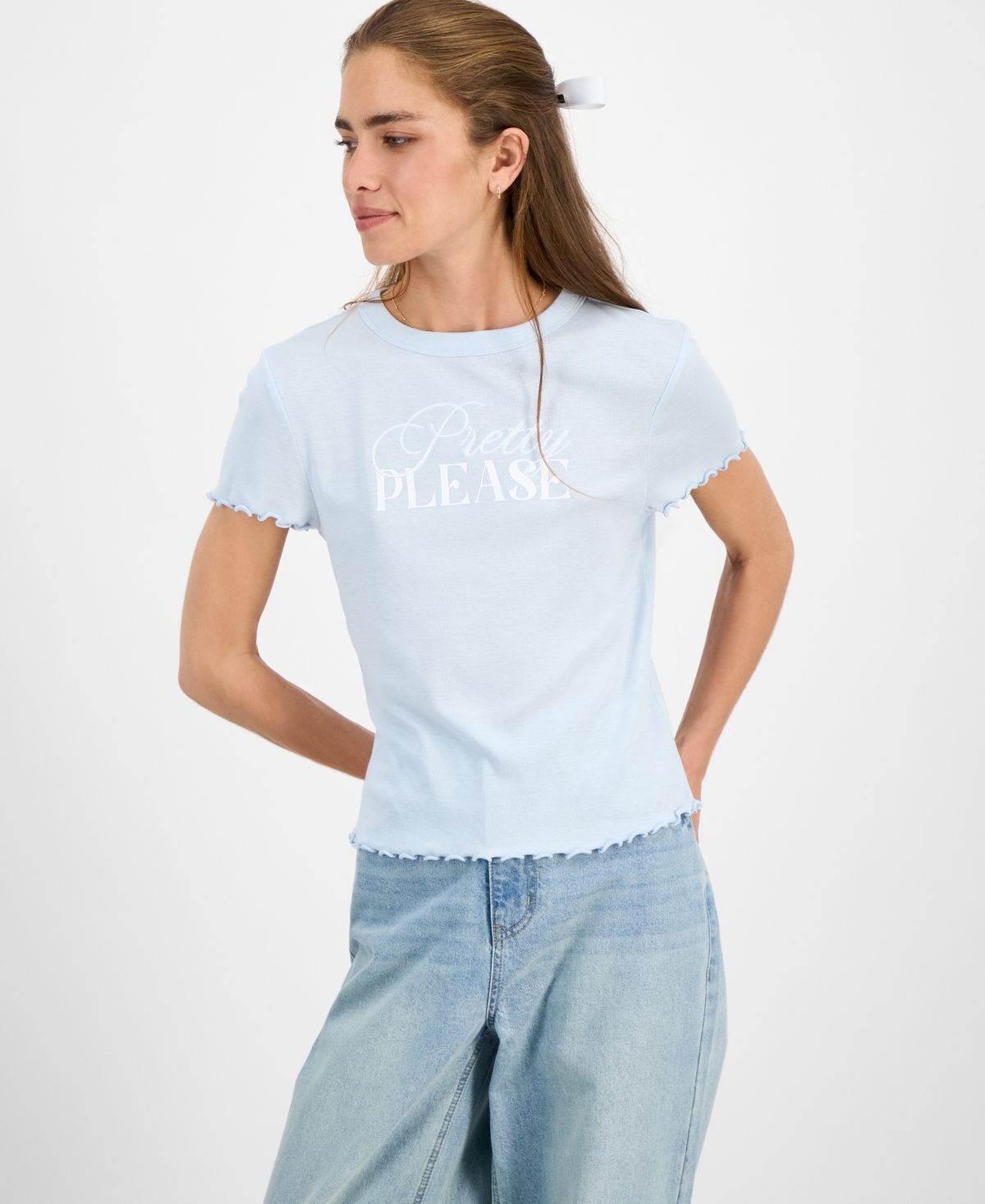 Rebellious One Juniors' Pretty Please Lettuce-edge T-shirt