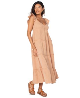 Roxy - Juniors' Palmy Days Cotton Smocked-Back Tiered Midi Dress