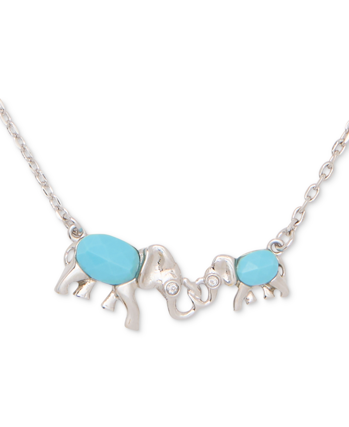 Silver-Tone Mama Elephant Stone Pendant Necklace, 16" + 3" extender - Clear/silv