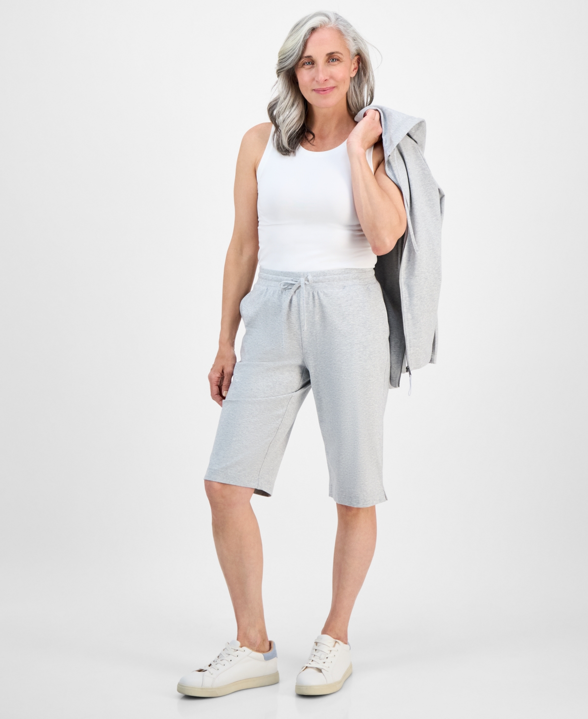 Petite Knit Skimmer Pants, Created for Macy's - Sky Grey Heather
