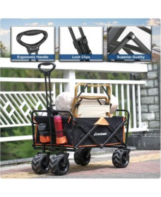 Heavy Duty 350 Lbs Capacity Collapsible Wagon, Outdoor Folding Camping Wagons, Grocery Portable Utility Cart, Adjustable Rolling Carts, All Terrain Sports Wagon with Big Wheels