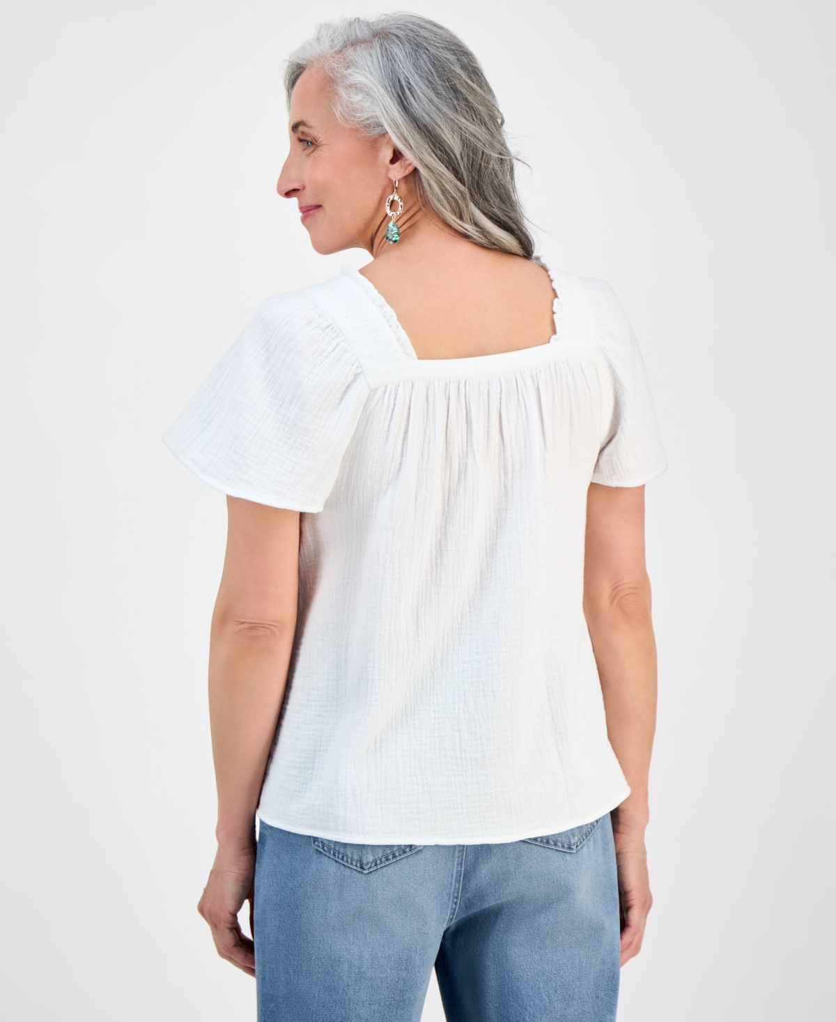 Style & Co Petite Camp Stripe Square-neck Cotton Top, Exclusively At Macy's