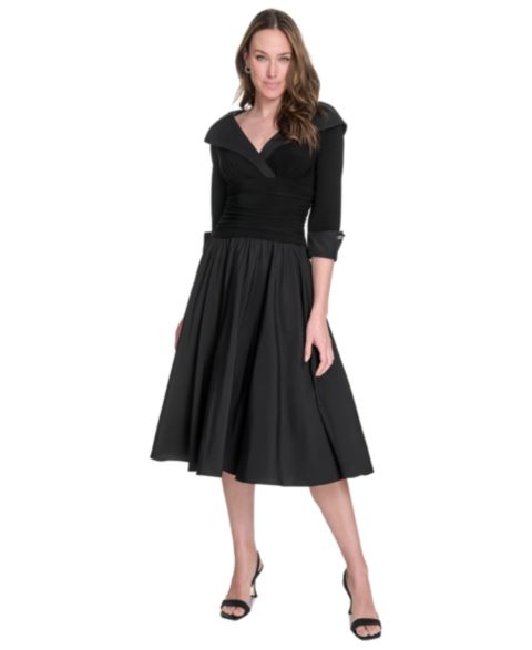 Женское платье Jessica Howard Mixed-Media Fit & Flare Midi, цвет: Чёрный