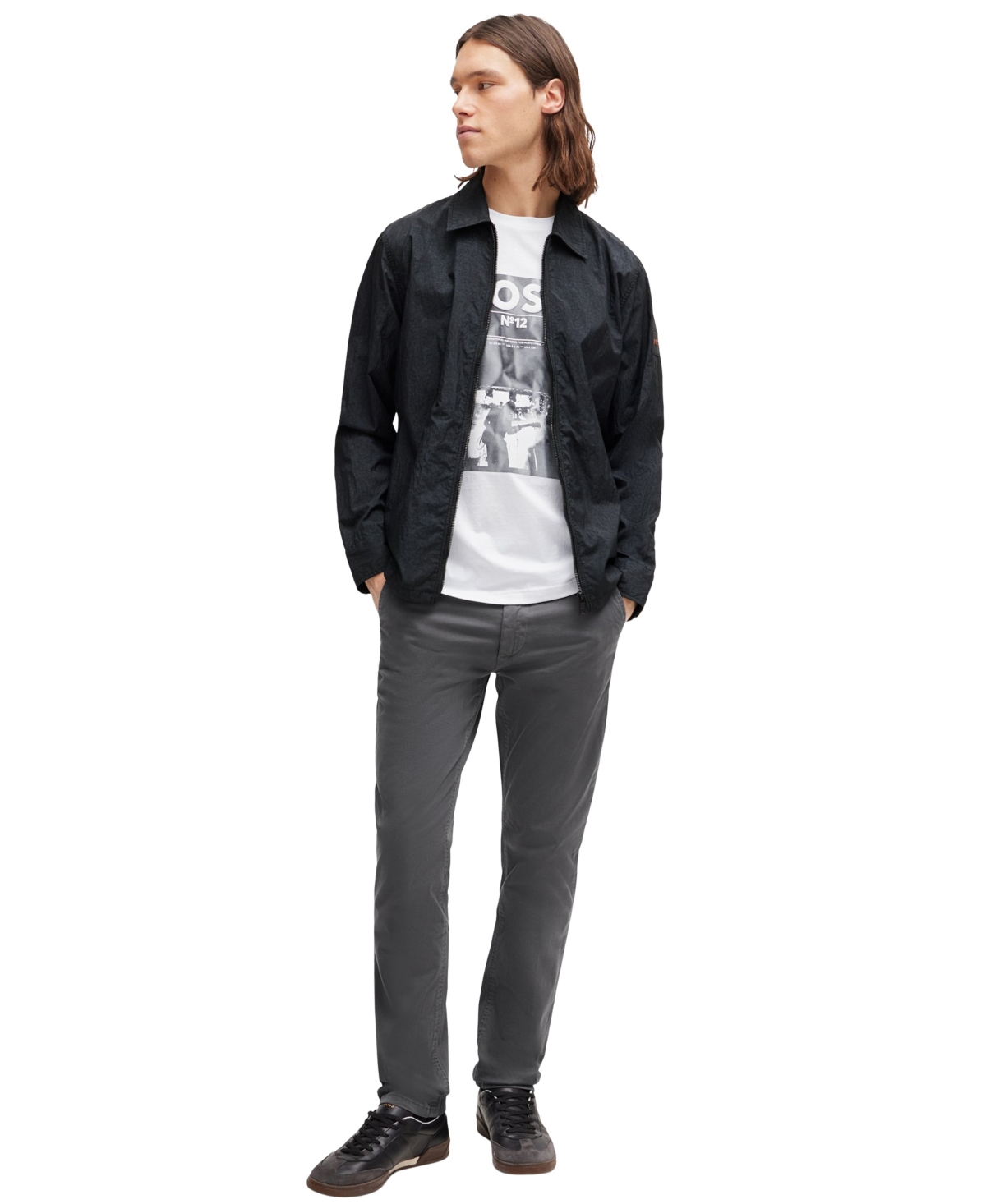 Hugo Boss Boss By  Men's Stretch-cotton Satin Slim-fit Chinos In Gray