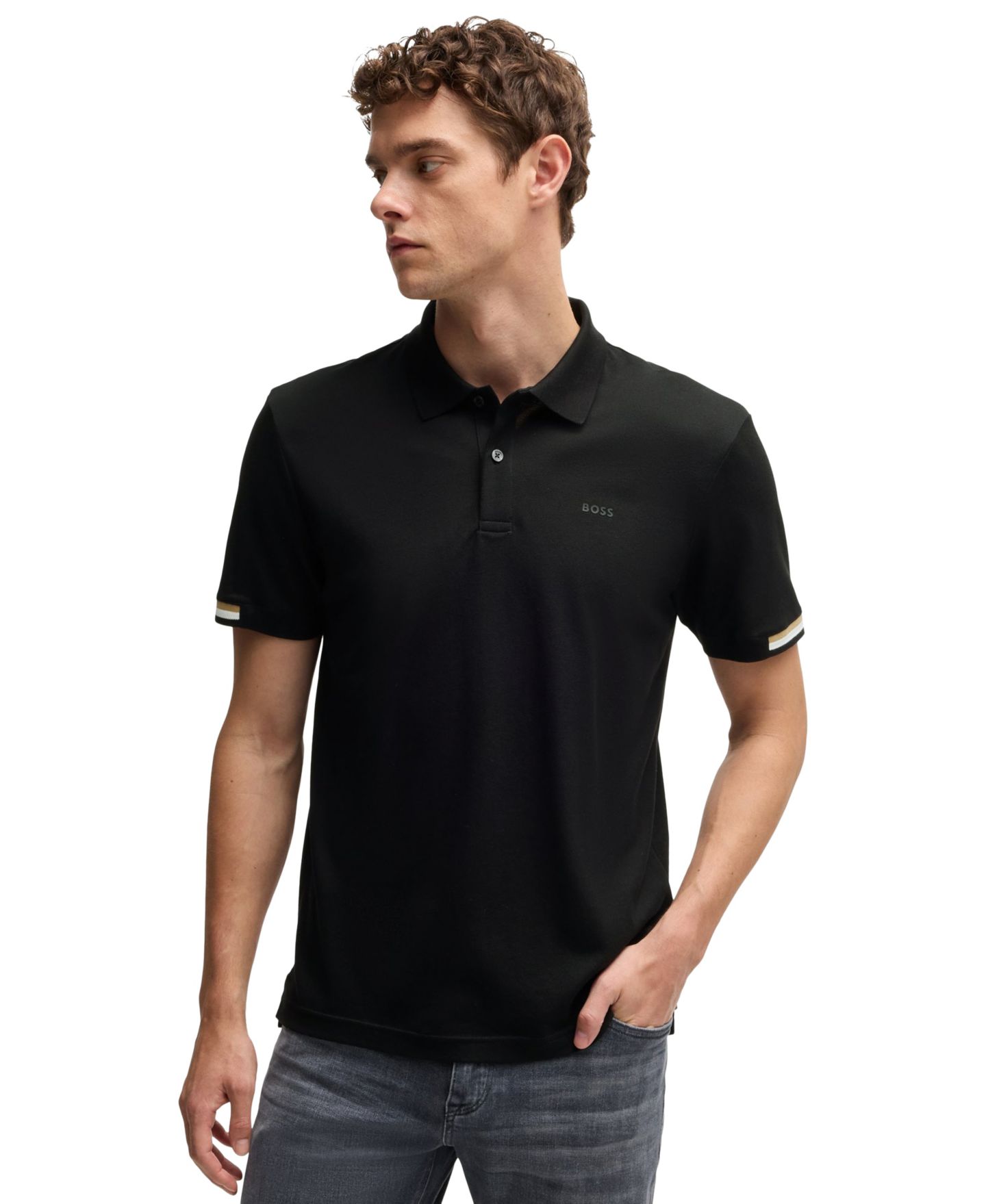 Мужское поло Hugo Boss Regular-Fit Rubberized Logo Polo Shirt, цвет: Чёрный — фото 1
