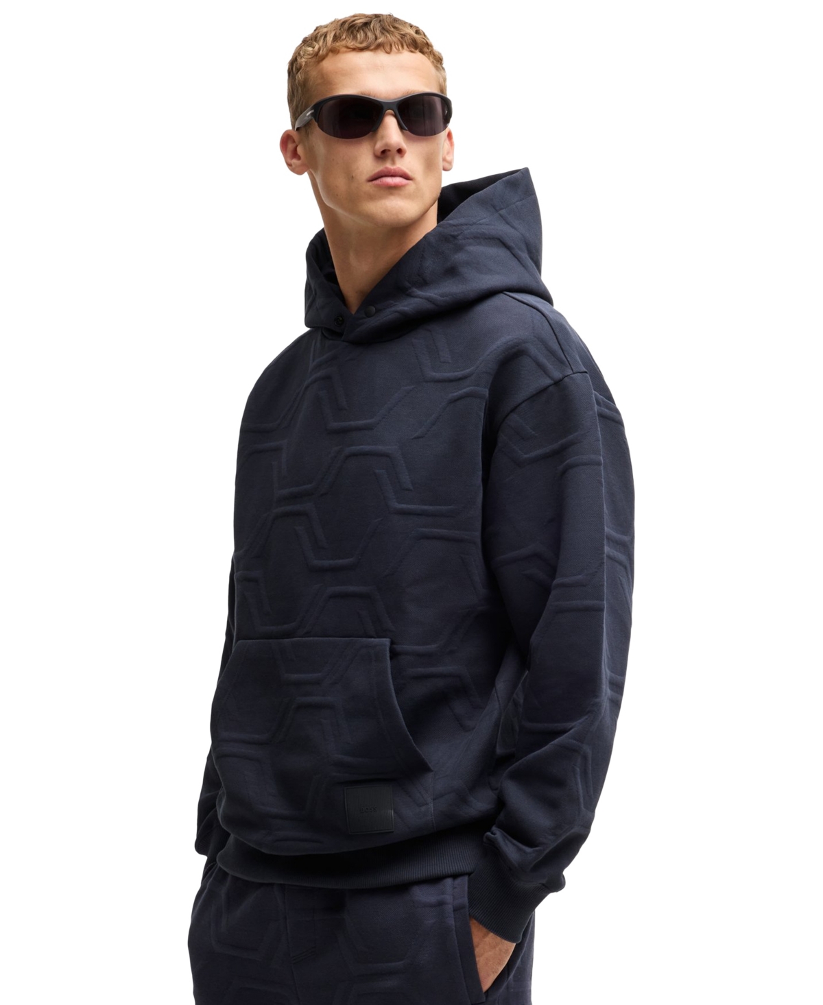 Boss by Hugo Boss Men's Hexagonal Quilting Relaxed-Fit Hoodie - Dark Blue