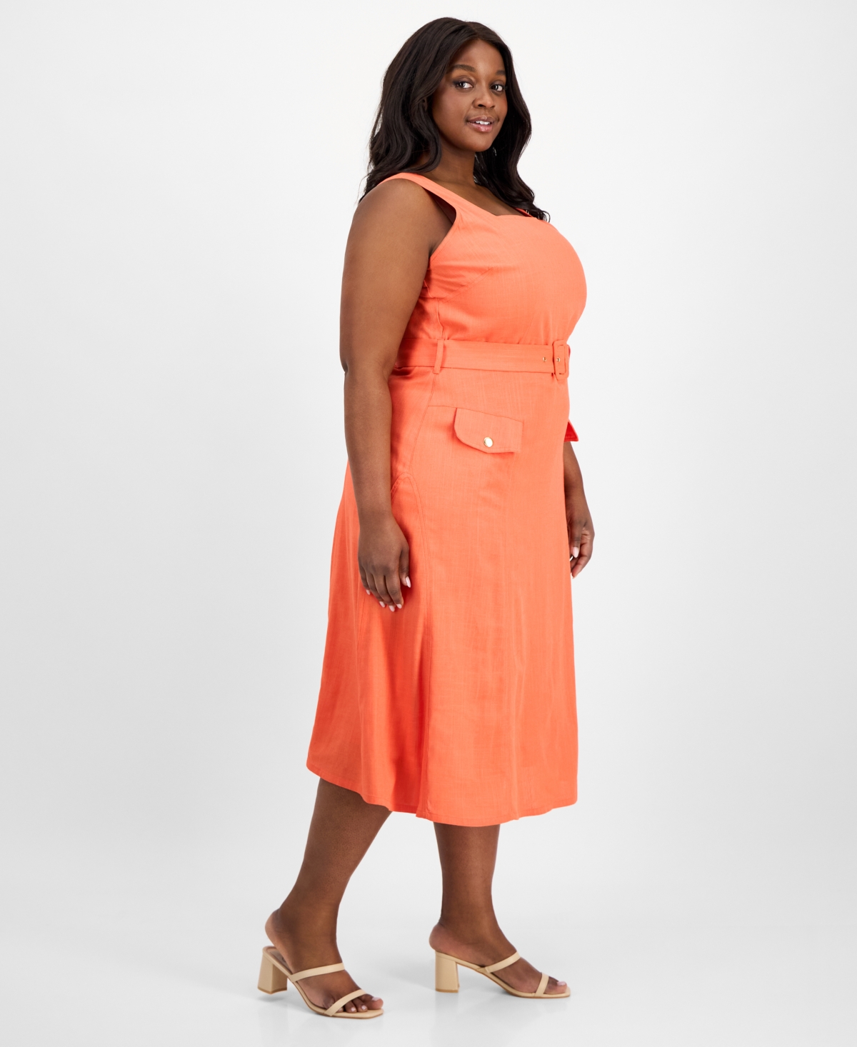Tahari Asl Plus Size Square-neck Belted Midi Dress