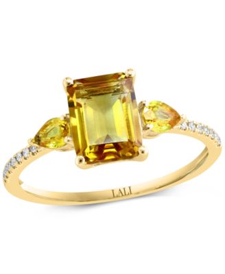 Multi-Gemstone & Diamond (1/20 ct. t.w.) Ring in 14k Yellow Gold