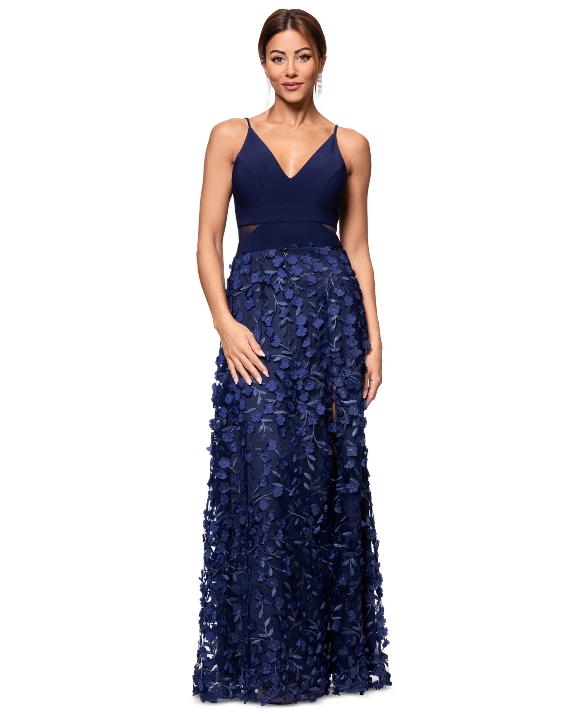 Flower-Skirt Gown - Navy