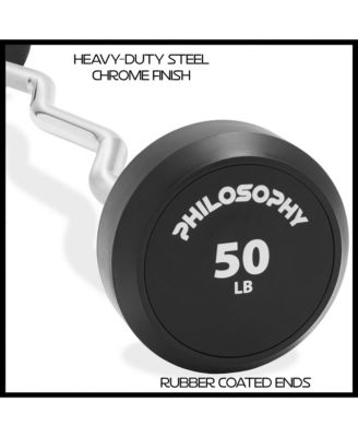 Rubber Fixed Barbell, 50 LB Pre-Loaded Weight EZ Curl Bar for Strength Training & Weightlifting