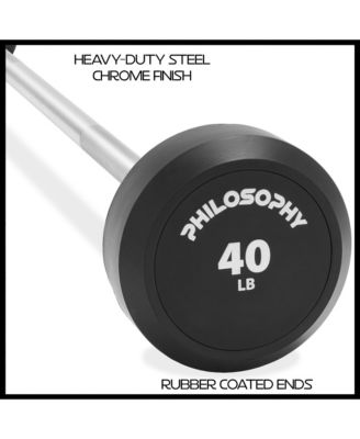 Rubber Fixed Barbell, 40 LB Pre-Loaded Weight Straight Bar for Strength Training & Weightlifting