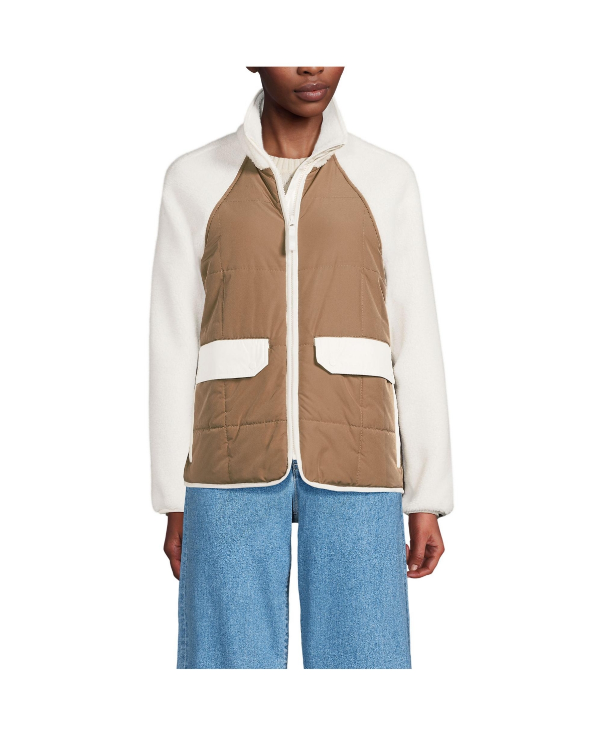 Women's Mixed Media High Pile Fleece Jacket - Light cornflower
