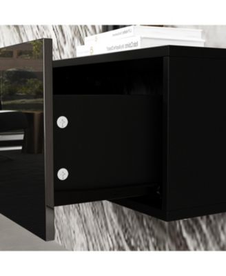 Black wall-mounted TV stand, entertainment center with five drawers, media console with light strip