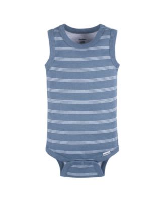 Baby Boys 5-Pack Sleeveless Onesies Bodysuits, Blue Stripe, 0-3 Months