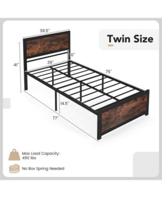 Twin Size Bed Frame Metal with High Headboard and Mute Bars-Twin Size