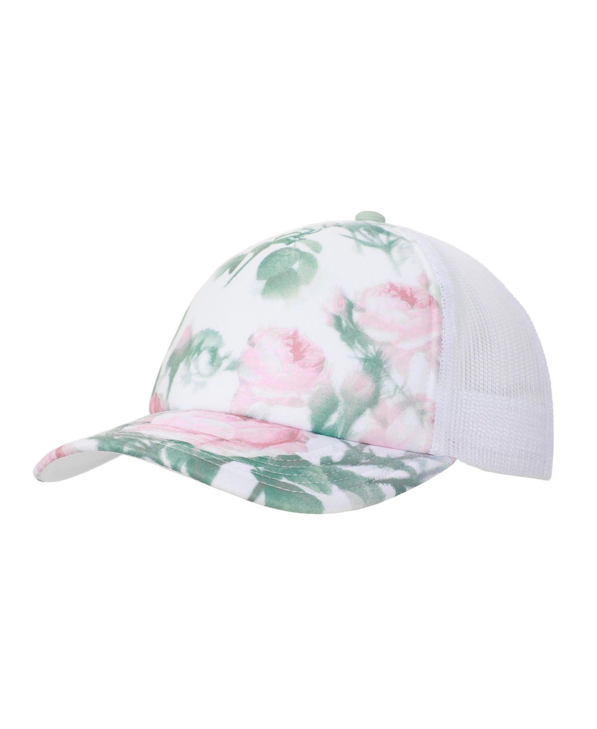 Floral Rose Print White Foam Trucker Hat - Floral rose print