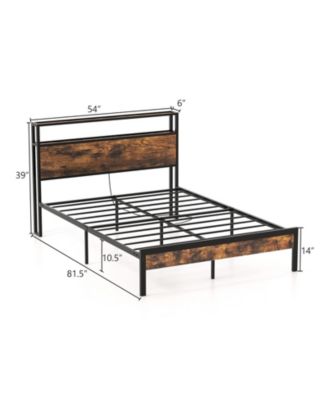 Full Bed Frame with Storage Headboard and Charging Station-Full Size