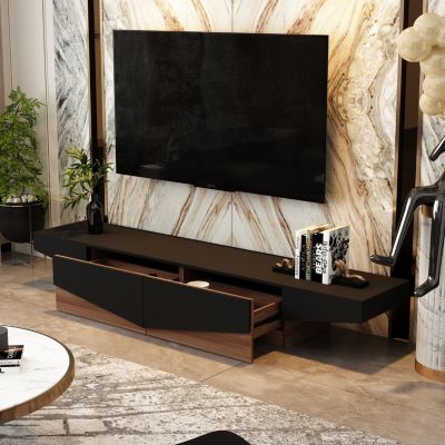Uniquely designed TV stand, media console with two drawers, wooden entertainment center