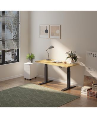 E7-COMMERCIAL 55  W Electric Adjustable Standing Desk, Rubber Wood Top, Black Base