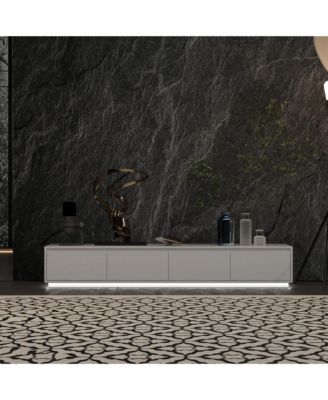 TV stand with 4 drawers, media console with light strip, entertainment center in white wood