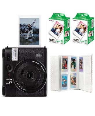 Instax Mini 99 Instant Film Camera, Matte Black, Bundle with 2x Instant Daylight Film Pack and Slinger Photo Album