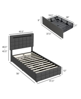 Upholstered LED Bed Frame with Headboard and 4 Drawers-Twin Size