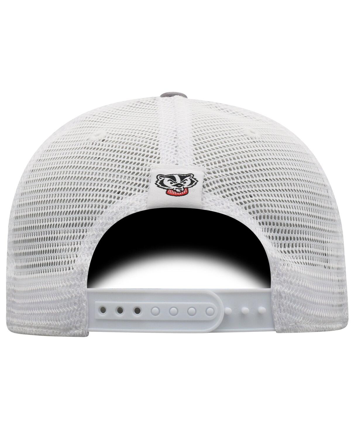 Top Of The World Men's Gray/white Wisconsin Badgers Victory Baseline Trucker Adjustable Hat In Gray,white