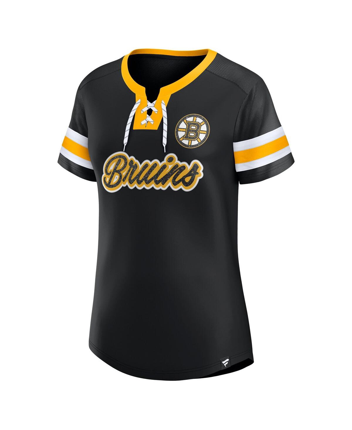 Fanatics Women's Black Boston Bruins Iconic Athena Lace-up T-shirt