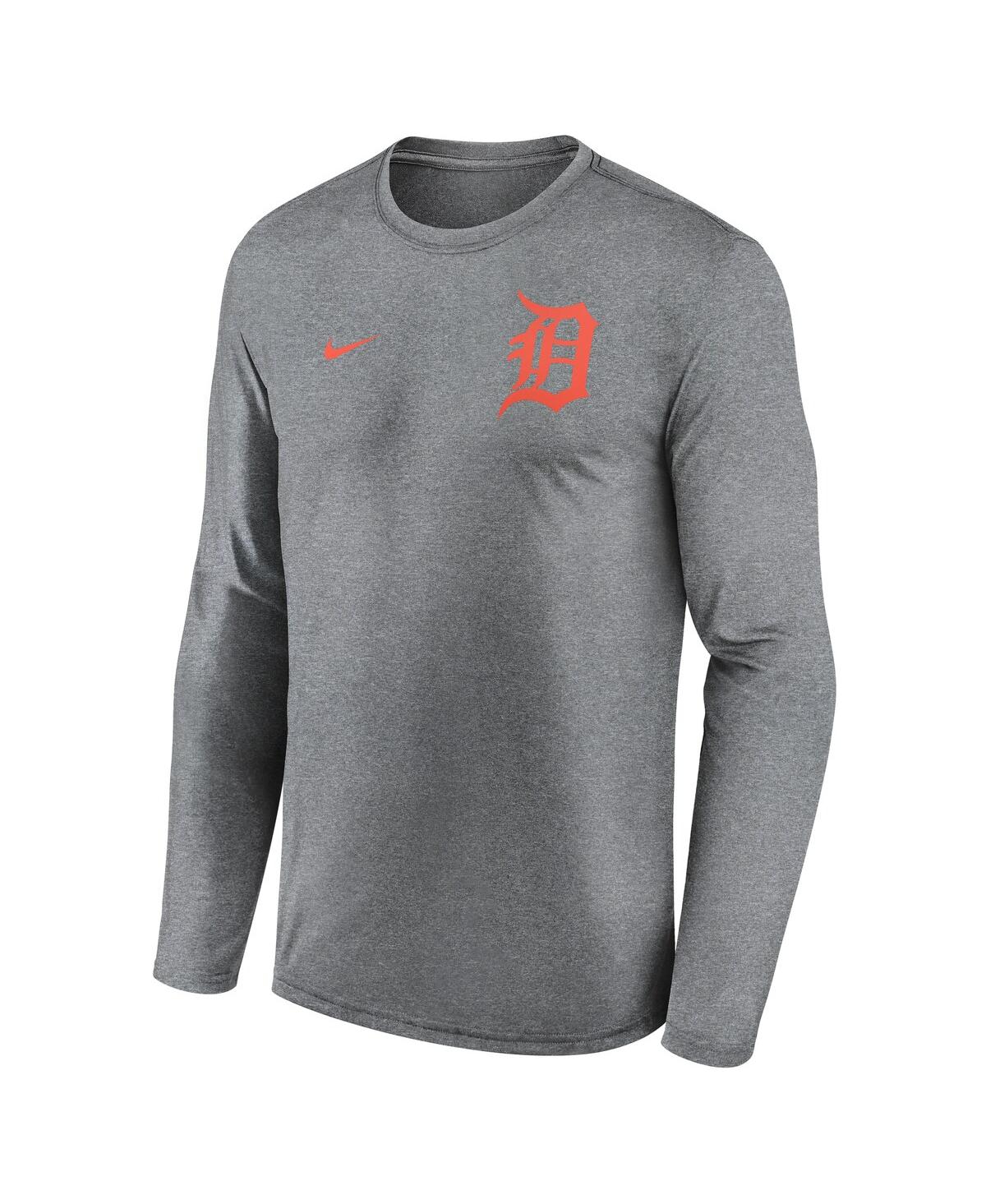 Nike Men's Heather Charcoal Detroit Tigers 2-hit Legend Performance Long Sleeve T-shirt In Heather Charcoal