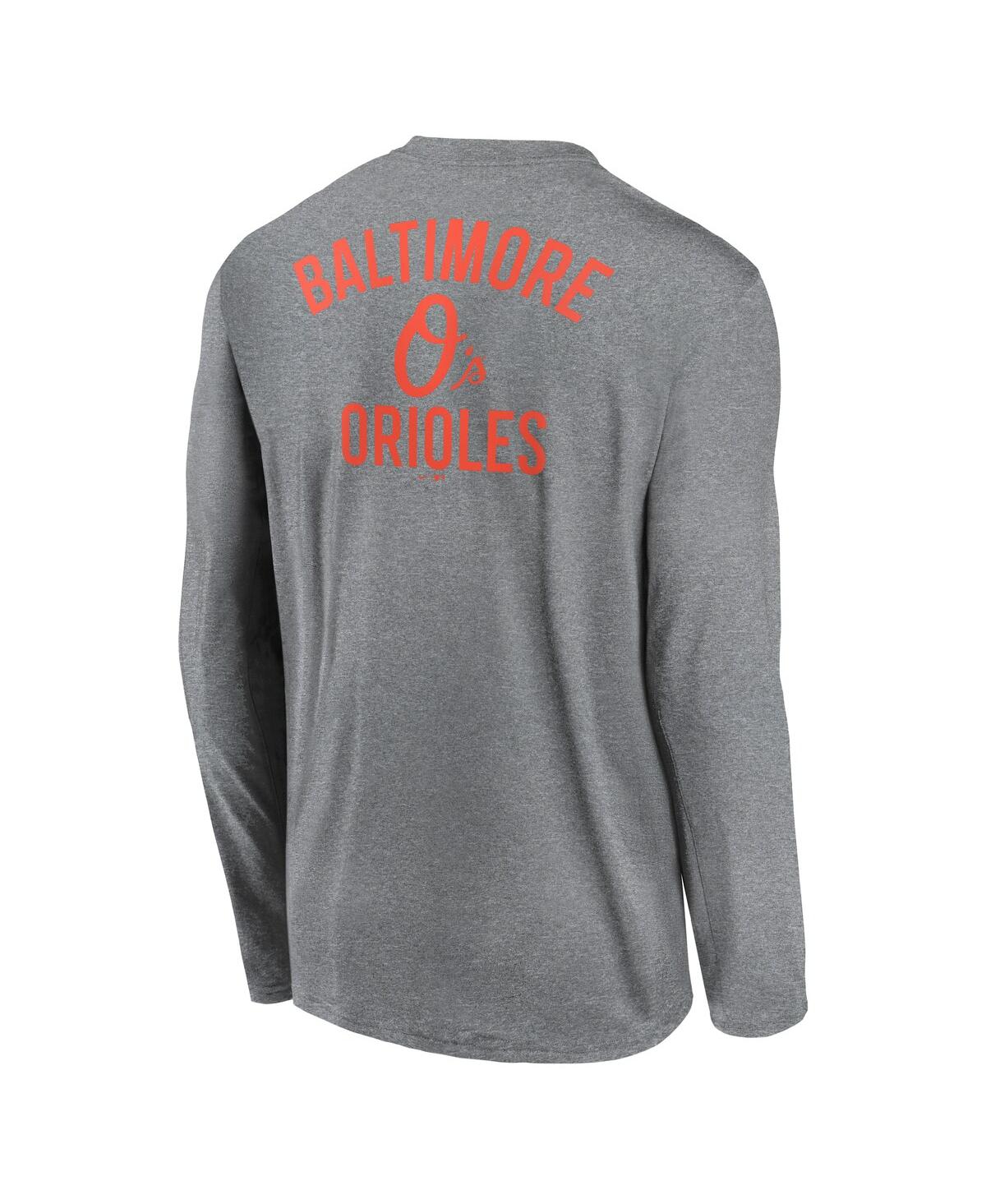 Nike Men's Heather Charcoal Baltimore Orioles 2-hit Legend Performance Long Sleeve T-shirt In Heather Charcoal
