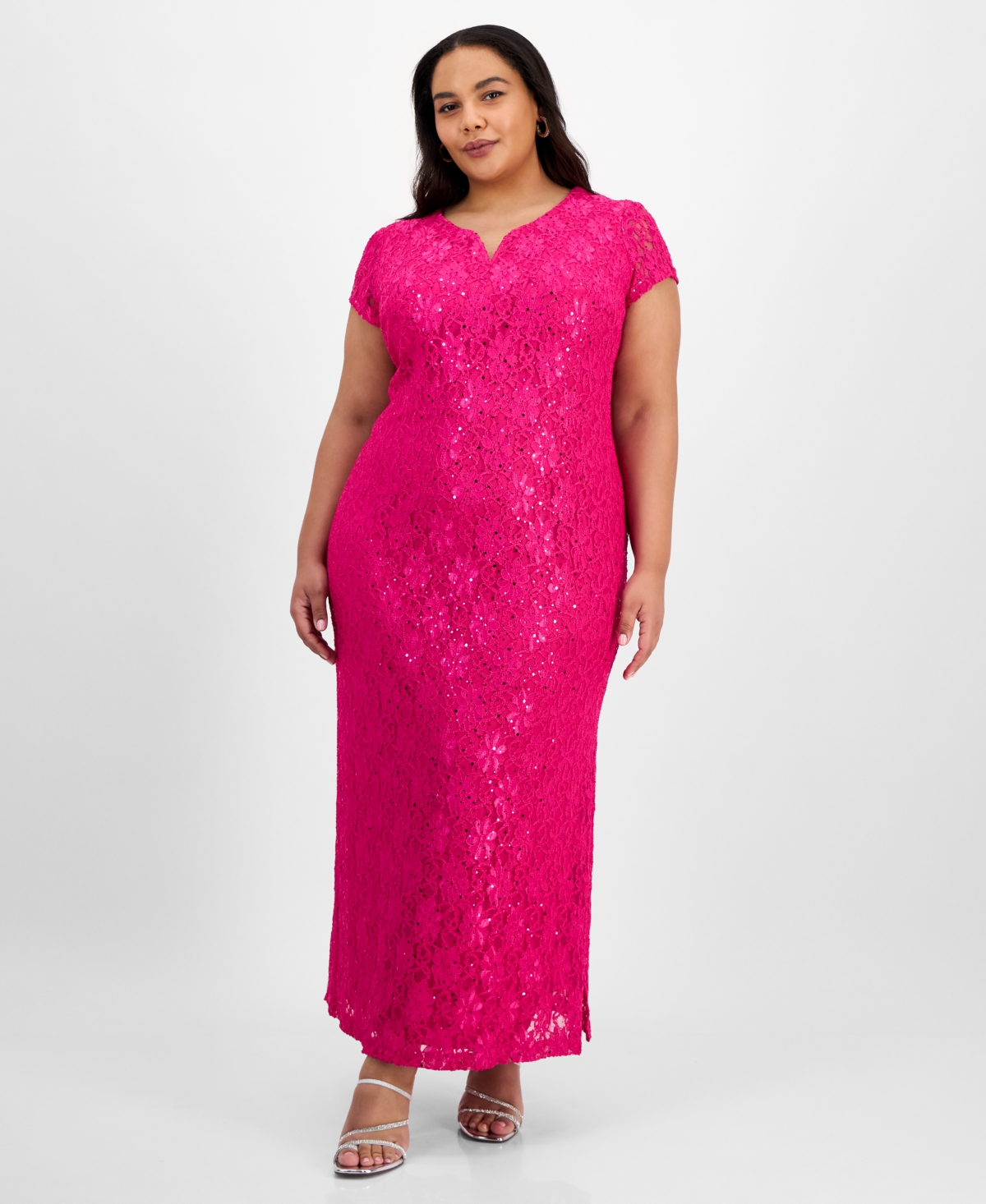 Plus Size Sequined Lace Gown - Black