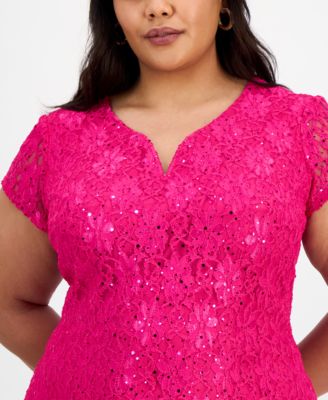Plus Size Sequined Lace Gown