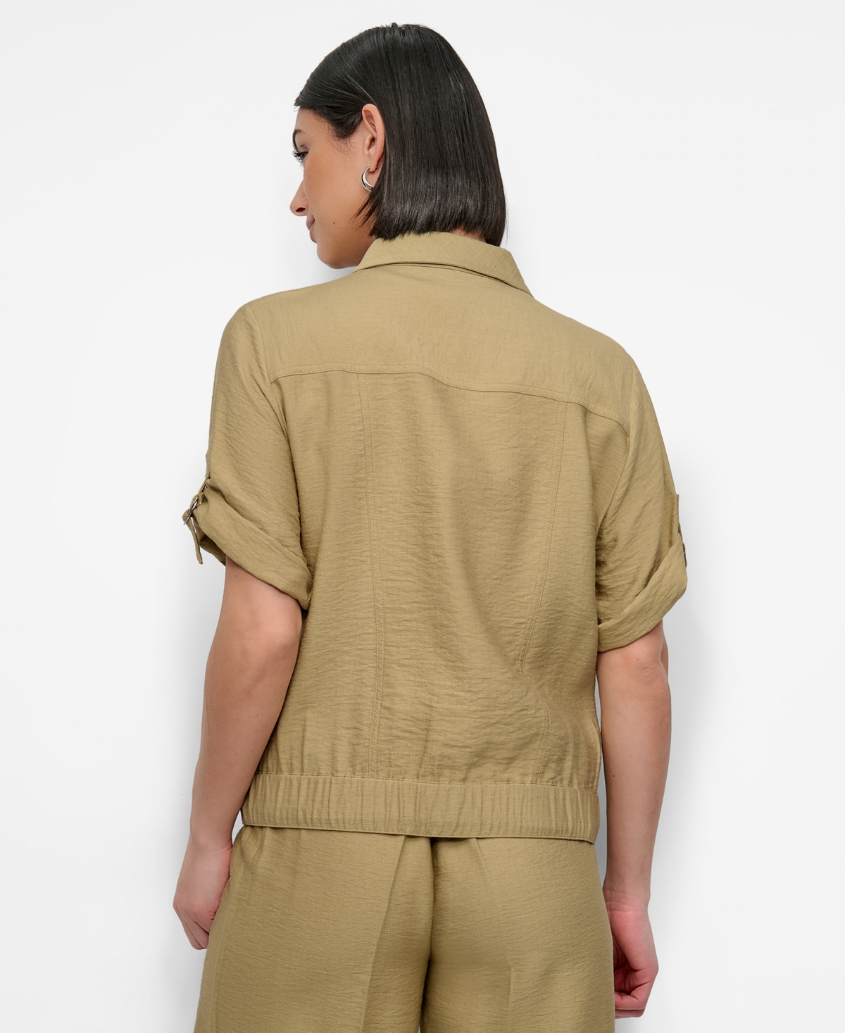 Dkny Women's Snap-front Roll-tab Short-sleeve Jacket