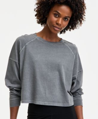 Women's Distressed Long-Sleeve Cropped Top