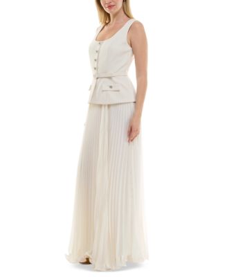 Women's Mixed-Media Square-Neck Sleeveless Dress