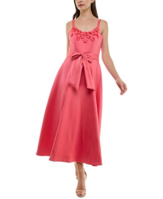 Taylor - Women's Floral-Trim Bow-Waist Midi Dress