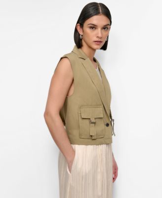DKNY Women's Twill Notched Collar Cargo Vest - Macy's