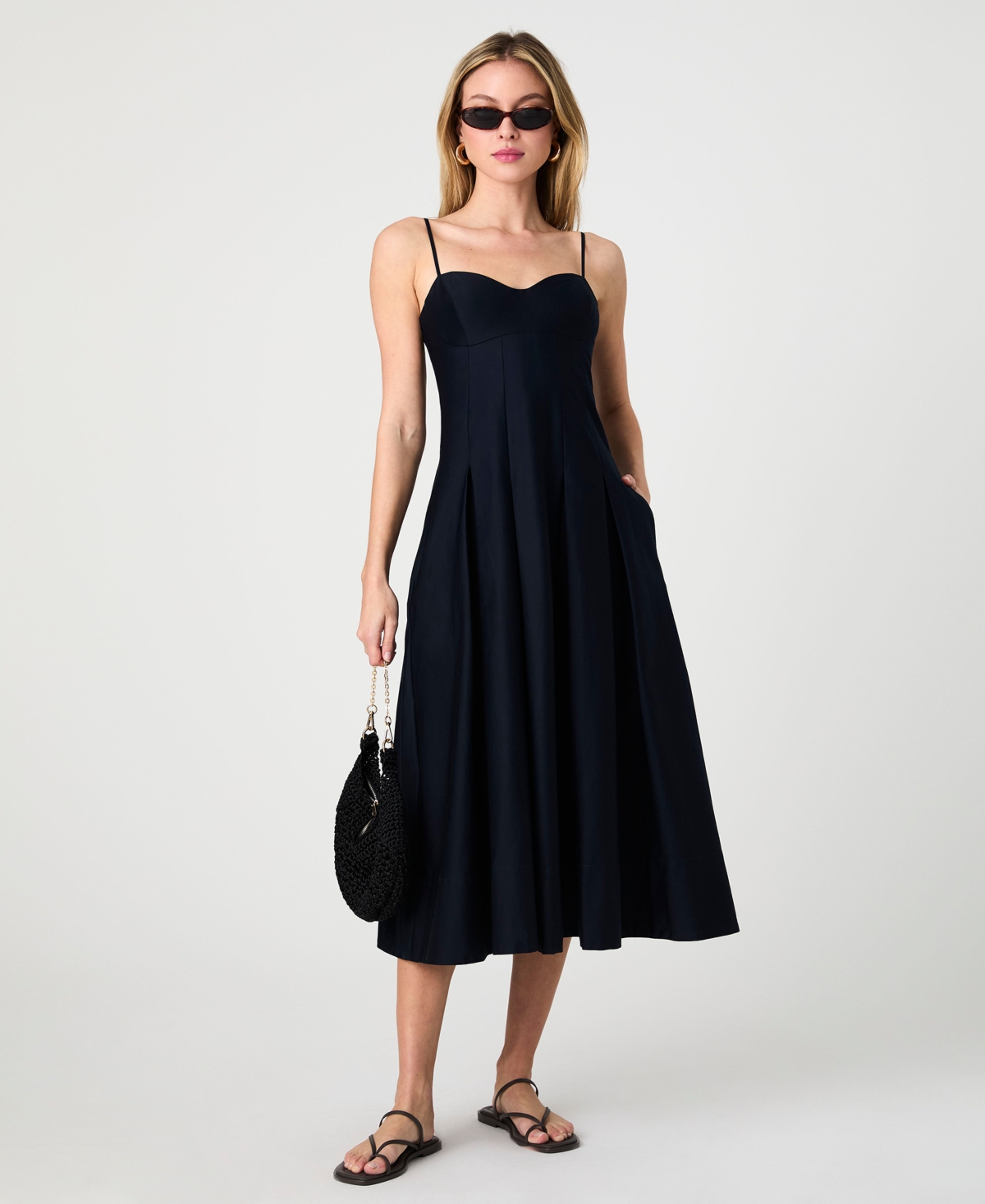 French Connection Women's Sateen Pleated Midi Dress