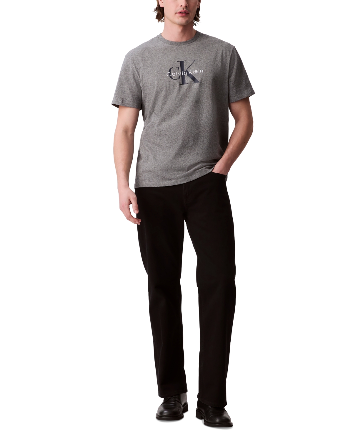 Calvin Klein Men's Monogram Logo Tee In Medium Grey Heather