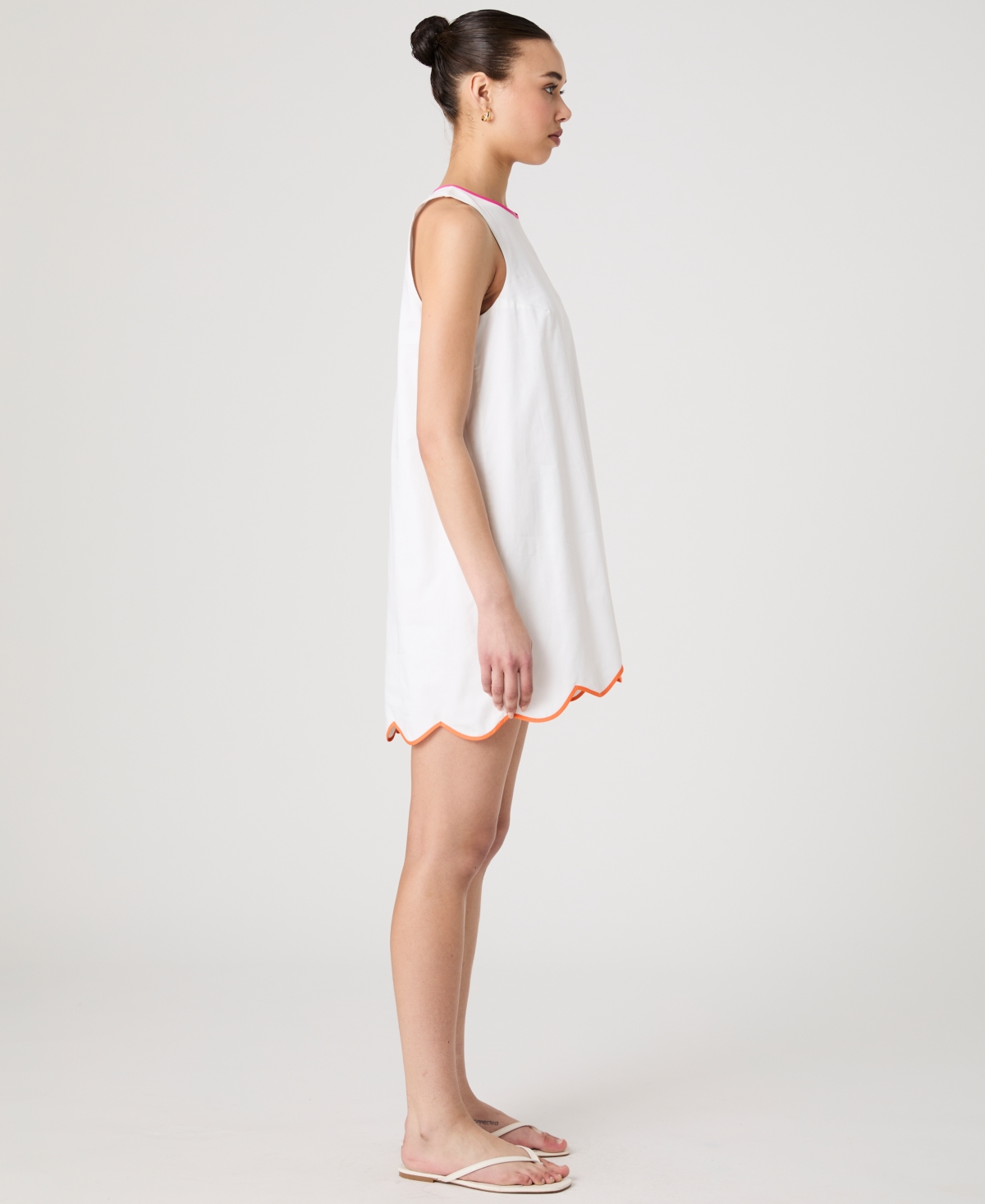 French Connection Alexis Poplin Scallop Hem Dress In Sumer White,orange,pink