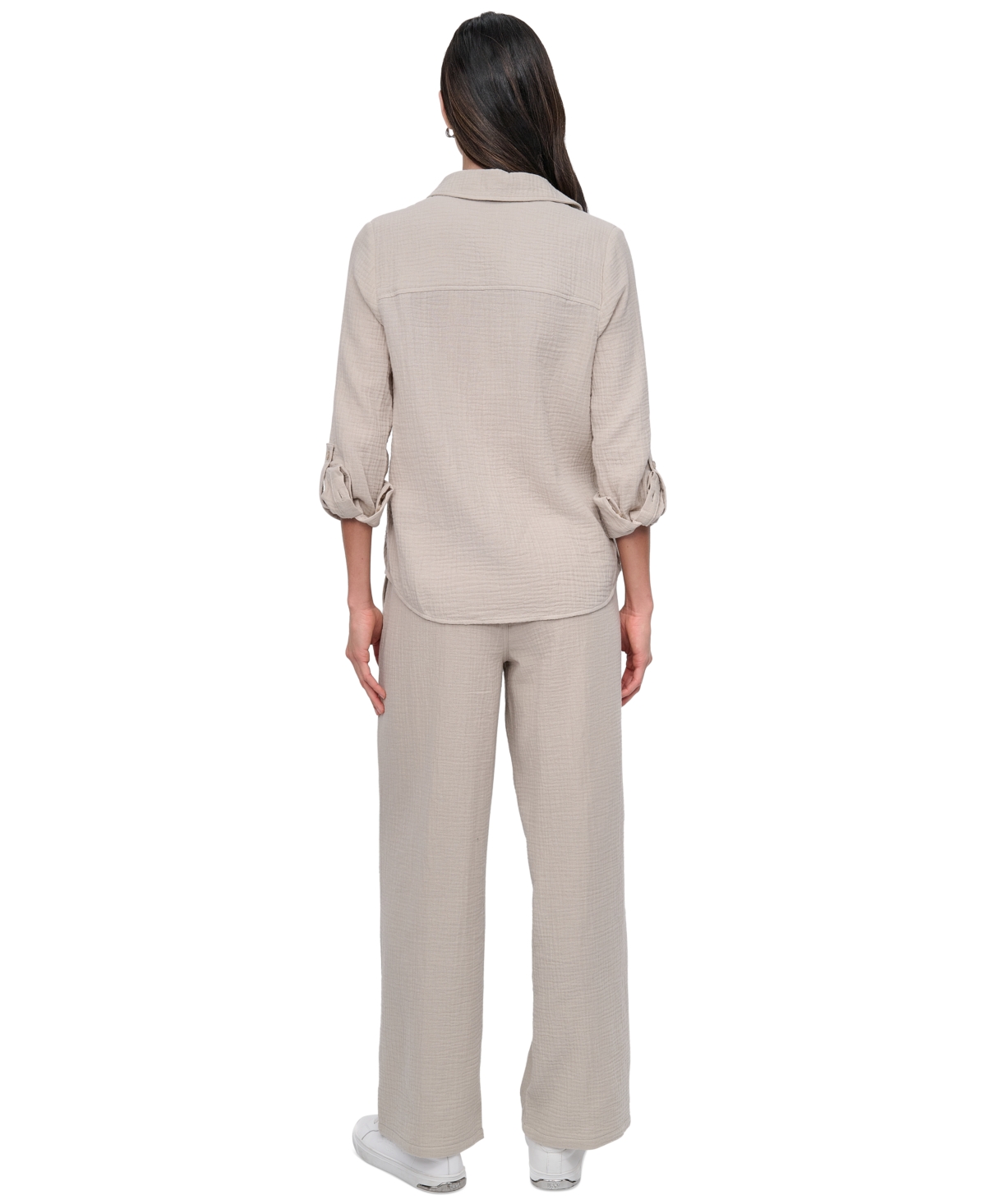 Dkny Jeans Petite Cotton Roll-tab Shirt In Pebble