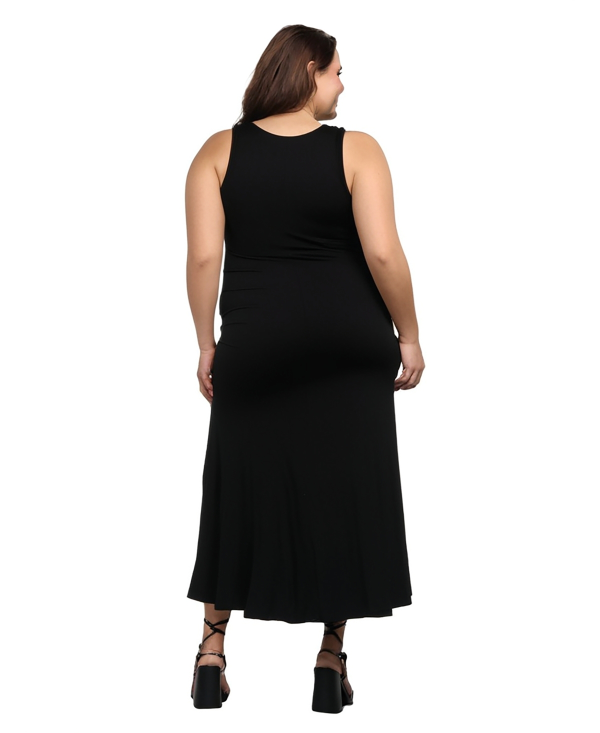 24seven Comfort Apparel Plus Size Sleeveless Tank Maxi Dress With Pockets In Black