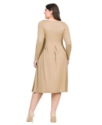 Plus Size Long Sleeve Fit and Flare Midi Dress