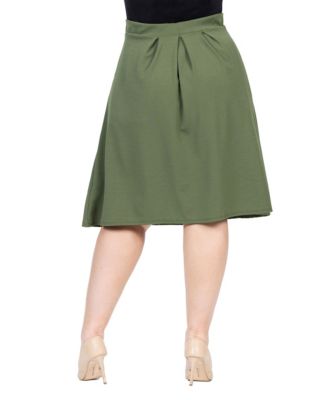 Plus Size Elastic Waist Pleated Knee Length Pocket Skirt