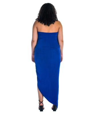 Plus Size Cowl Neck Long Asymmetrical Backless Halter Dress