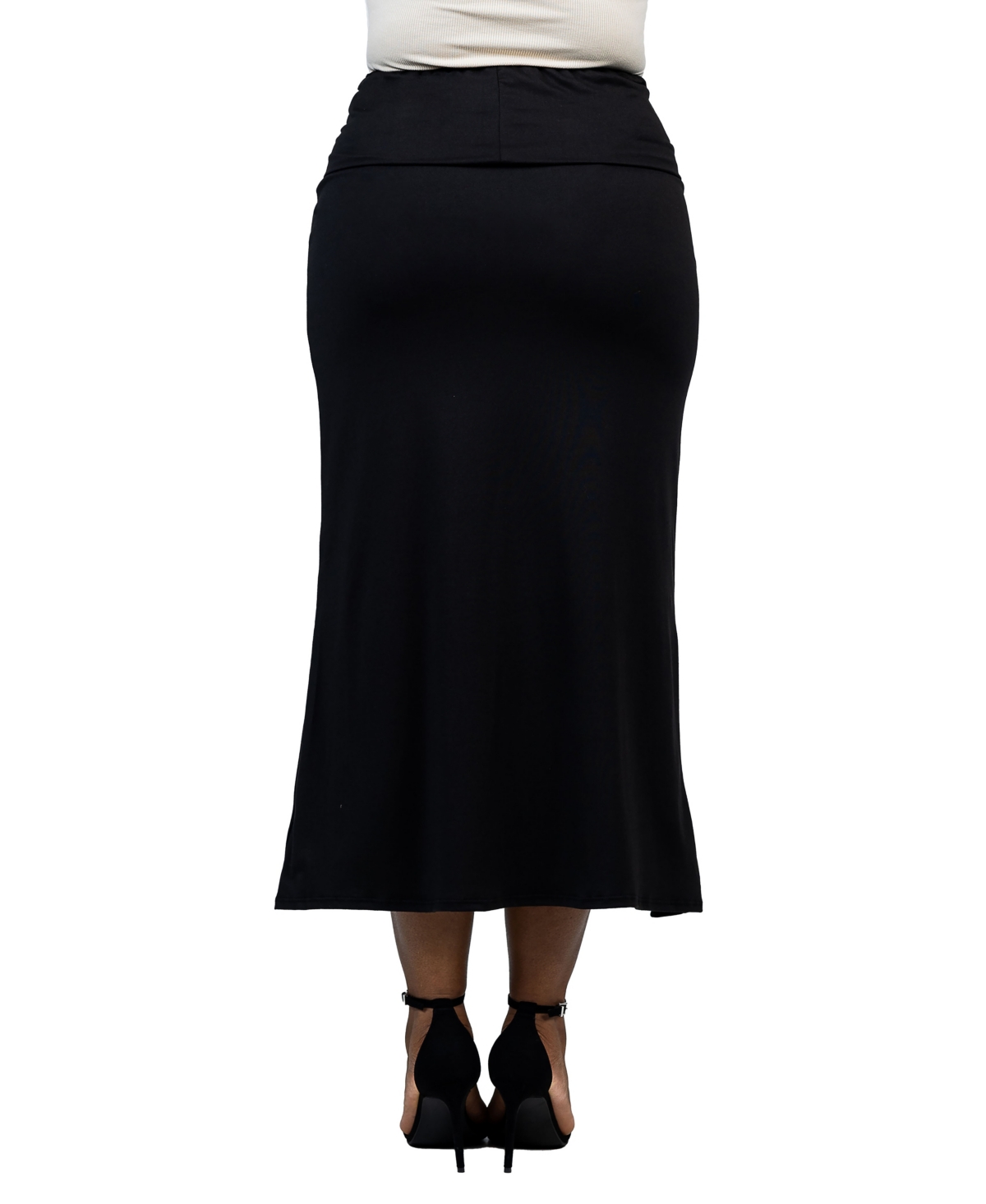 Shop 24seven Comfort Apparel Plus Size Comfortable Fold Over Maxi Skirt In Black