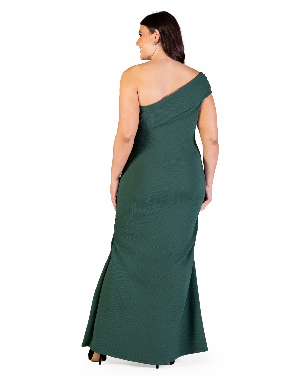 24SEVEN COMFORT APPAREL PLUS SIZE FORMAL ONE SHOULDER RUCHED MERMAID MAXI DRESS 