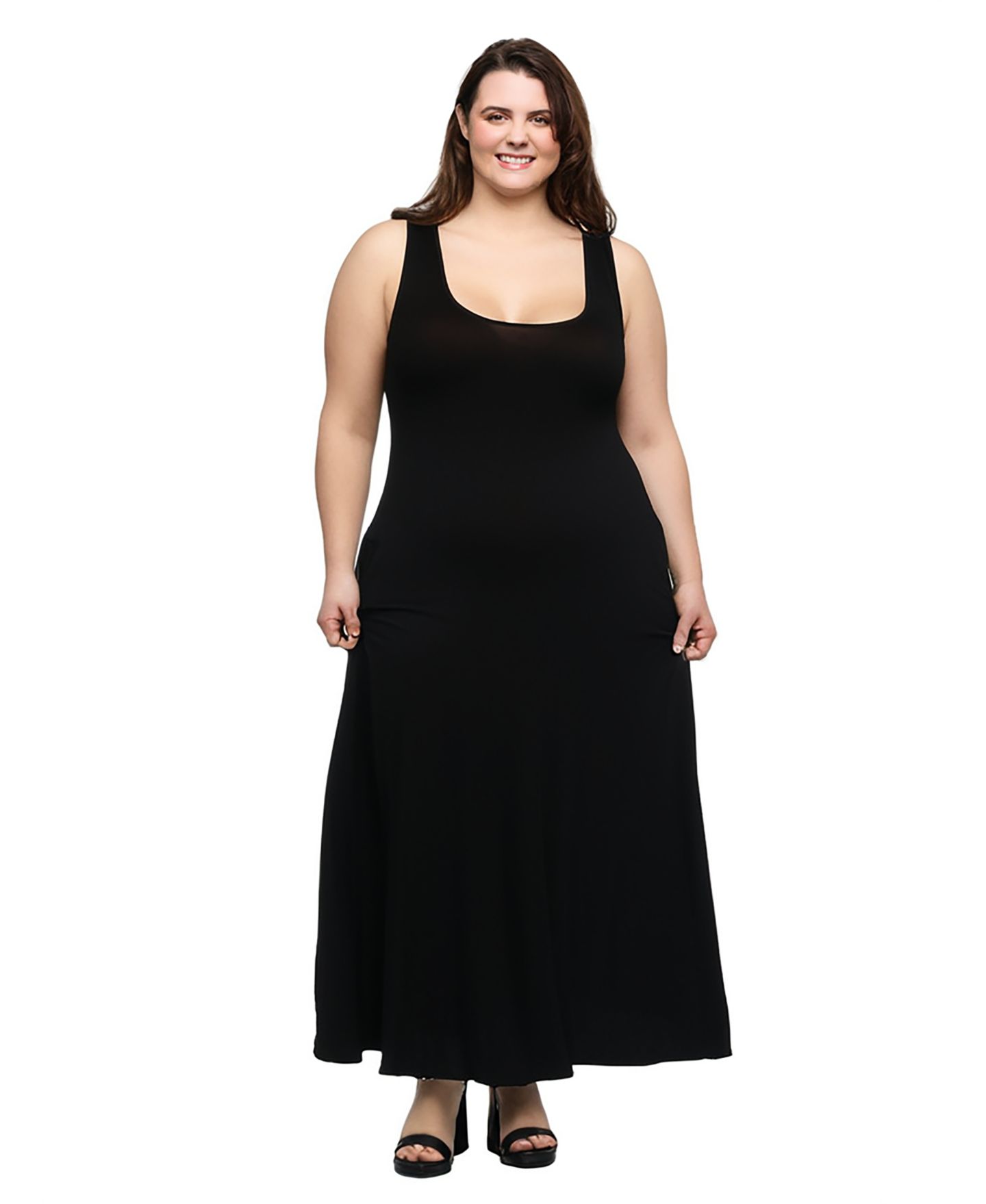Женское платье 24seven Comfort Apparel Plus Size Sleeveless Tank Maxi Dress with Pockets, цвет: Чёрный — фото 1
