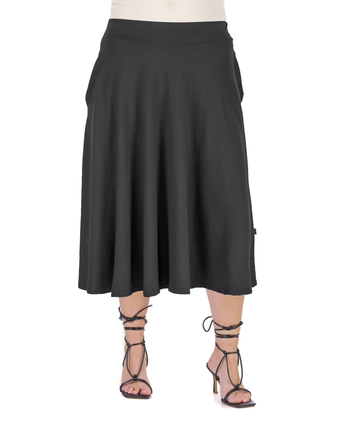 24SEVEN COMFORT APPAREL PLUS SIZE ELASTIC WAIST PLEATED POCKET MIDI SKIRT 